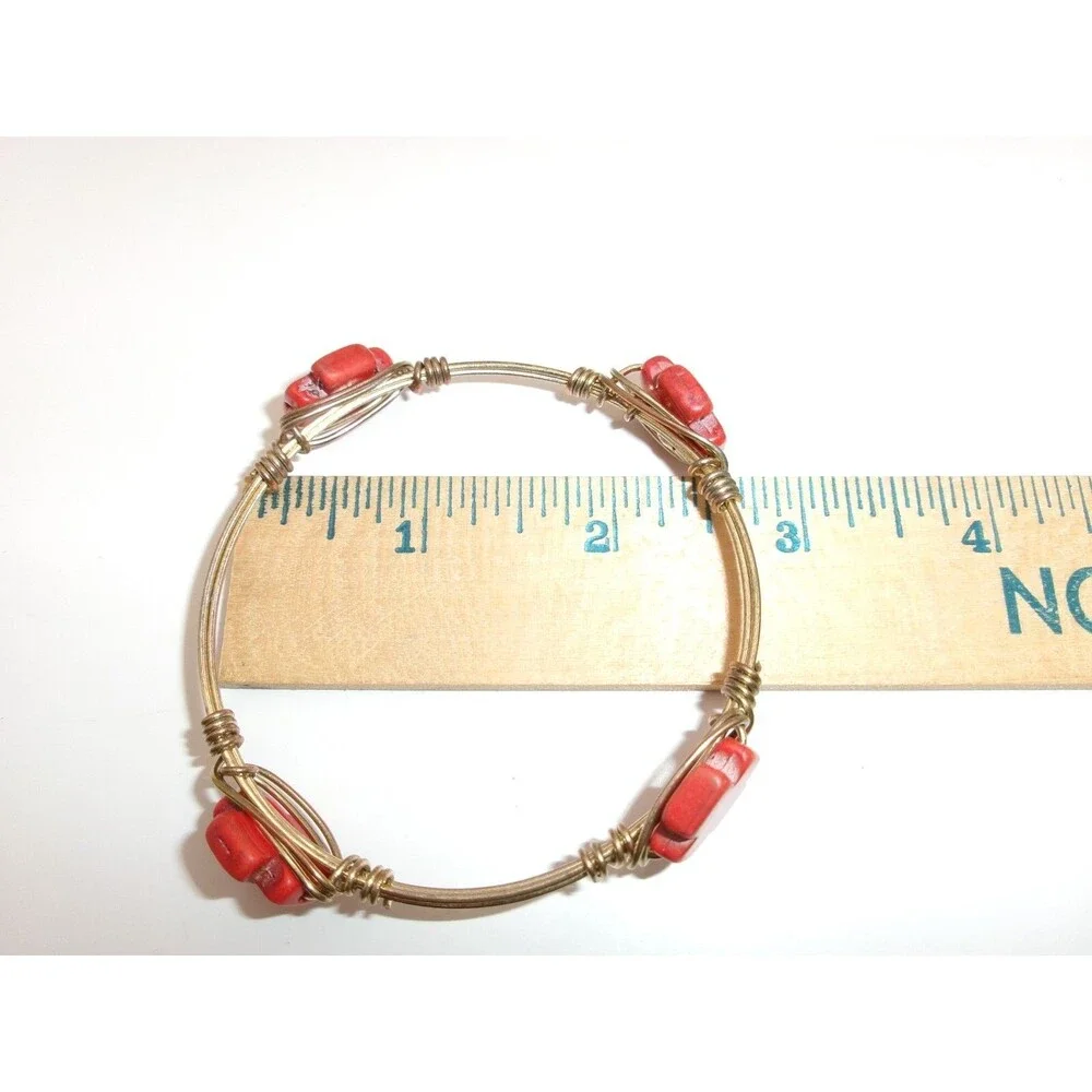 Red Maltese Cross Bourbon & Bowties Artisan Wired Gemstone Bracelet Unsigned